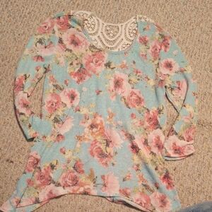 No Boundaries Floral Long Sleeve Top - Blue and Pink